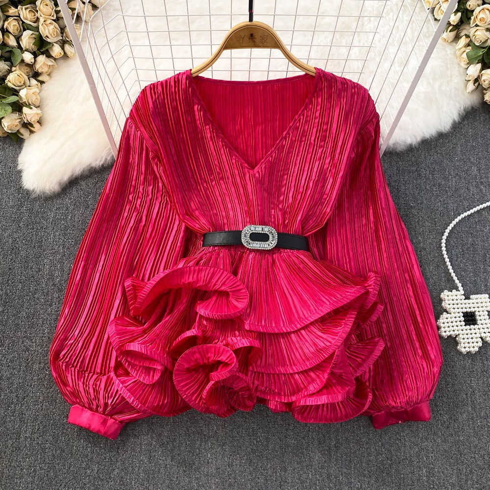 Freza Lantern Sleeve Drape Blouse