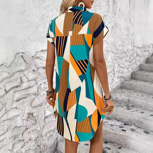 Evara Geo-Pocket Shirt Dress