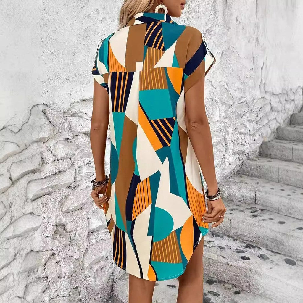 Evara Geo-Pocket Shirt Dress
