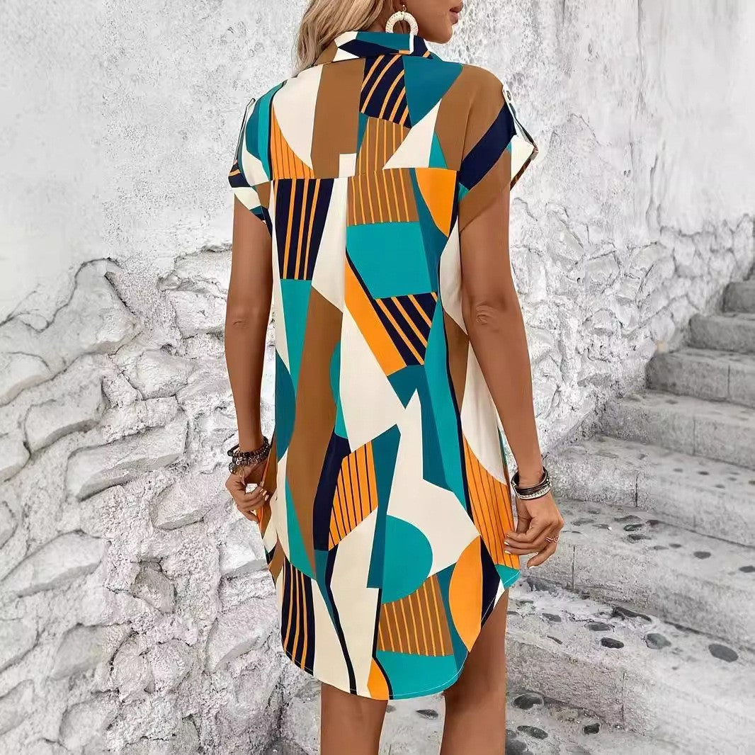Evara Geo-Pocket Shirt Dress