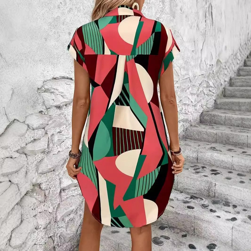 Evara Geo-Pocket Shirt Dress