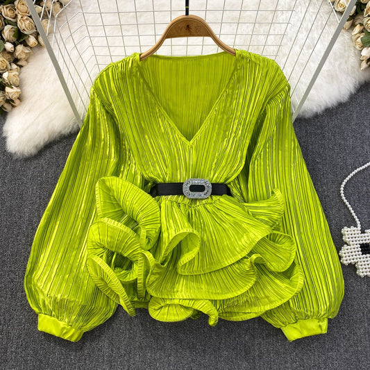 Freza Lantern Sleeve Drape Blouse