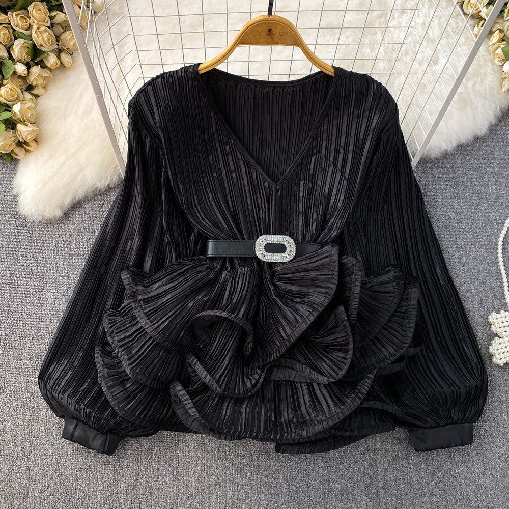 Freza Lantern Sleeve Drape Blouse