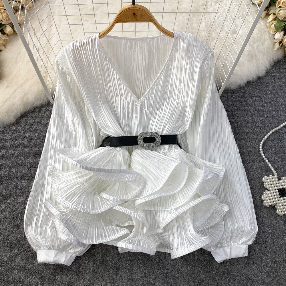 Freza Lantern Sleeve Drape Blouse