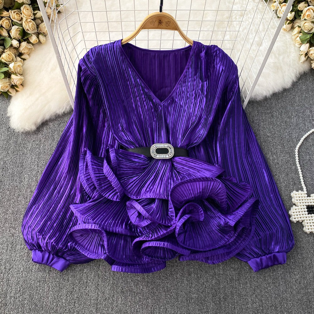 Freza Lantern Sleeve Drape Blouse