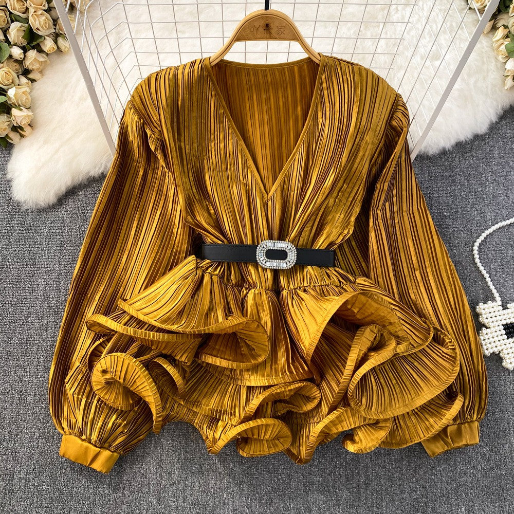 Freza Lantern Sleeve Drape Blouse