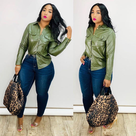 Kaelra Vegan Leather Utility Shirt