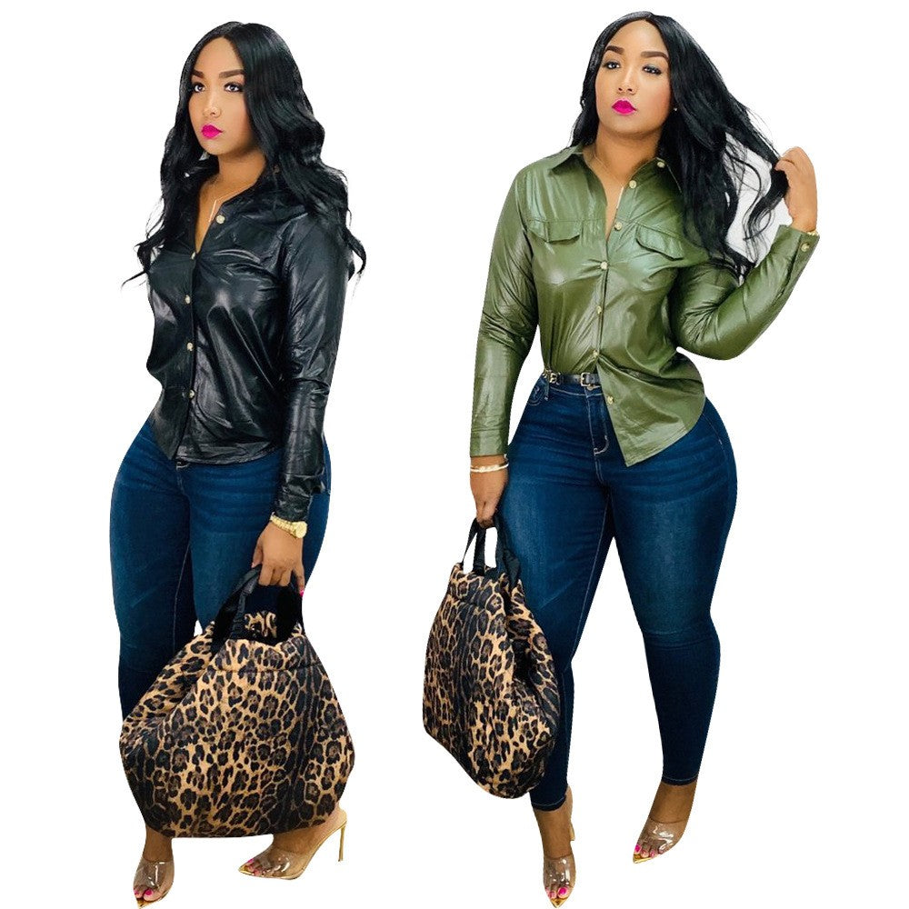 Kaelra Vegan Leather Utility Shirt