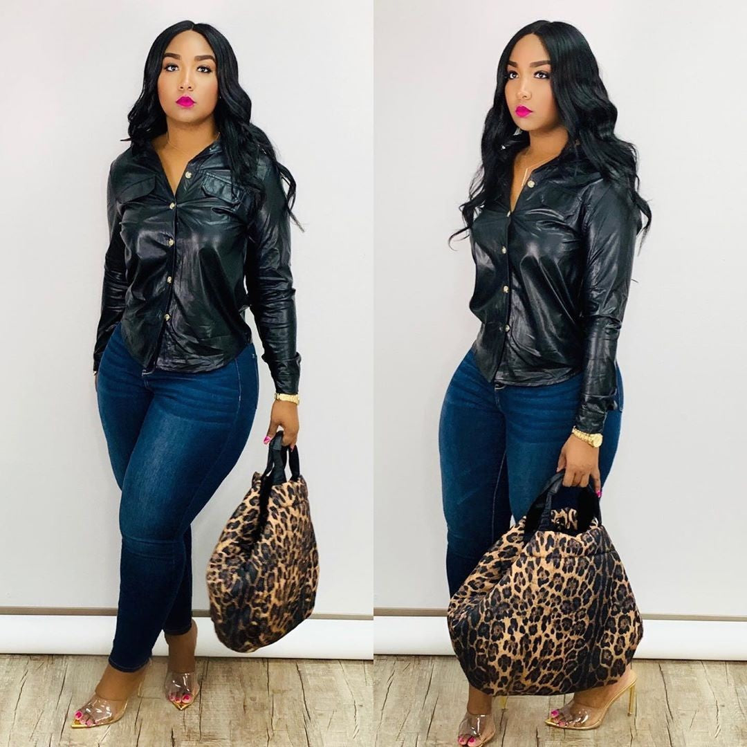 Kaelra Vegan Leather Utility Shirt