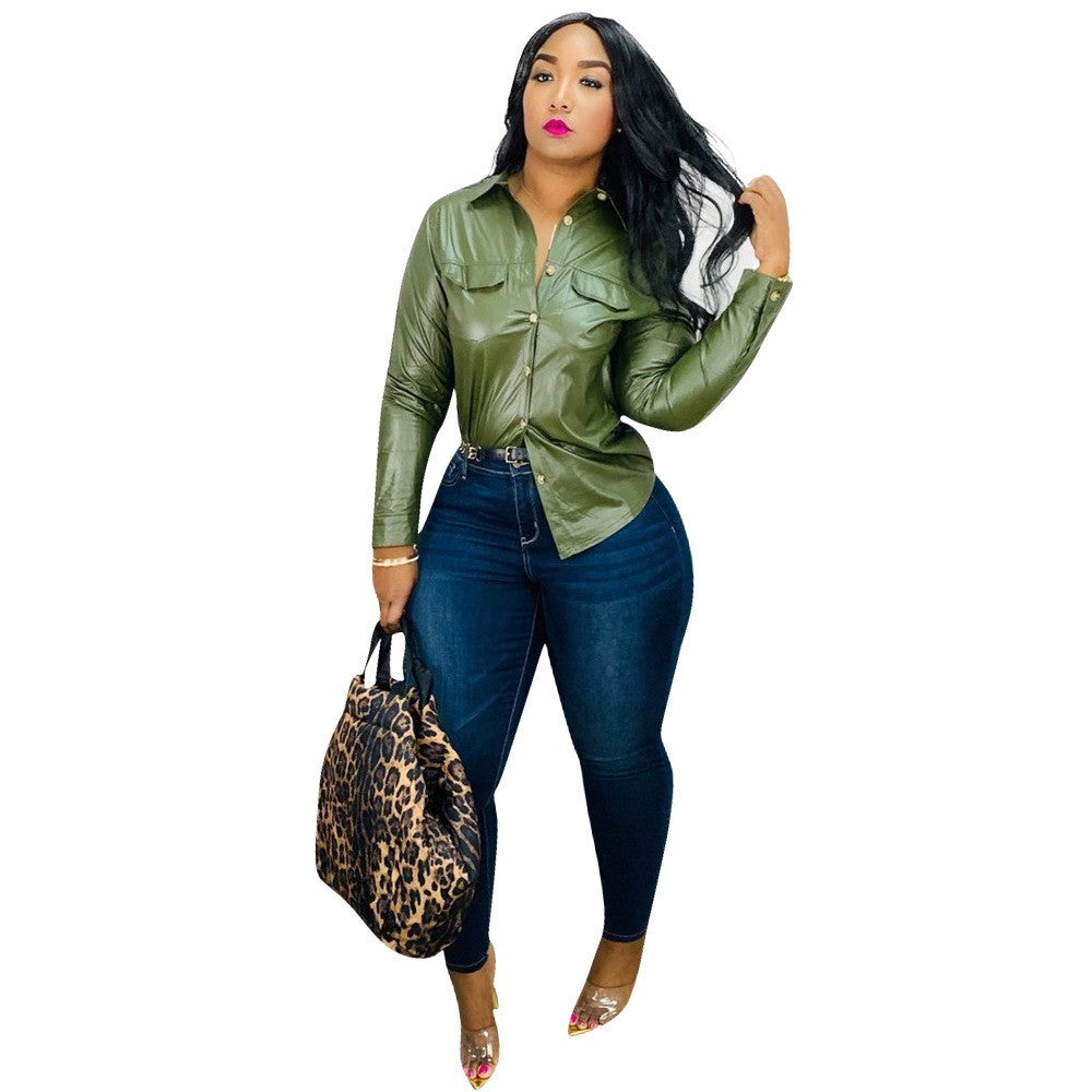 Kaelra Vegan Leather Utility Shirt